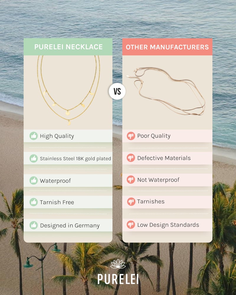 PureleiÂ® Luna Necklace (gold) â€“ 18K Gold plated stainless steel jewelry â€“ Waterproof double chain with moon pendant â€“ 14 to 16 inch adjustable length â€“ Fashion jewelry for your individual look - Image 4